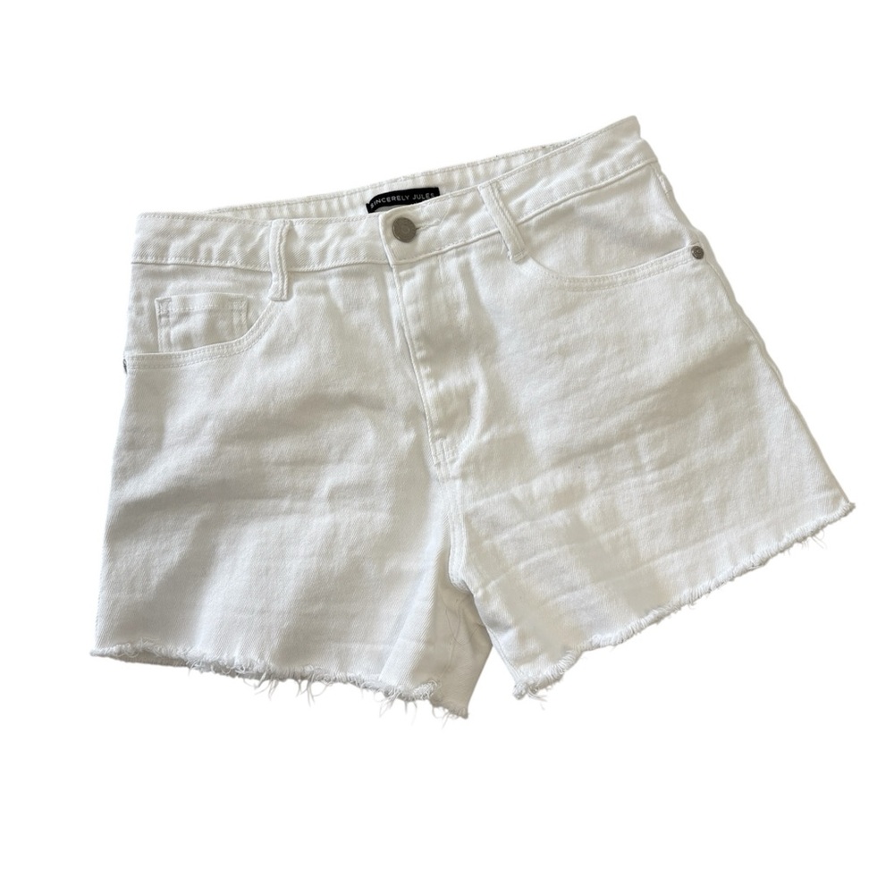 Sincerely Jules White Frayed Hem Denim Shorts